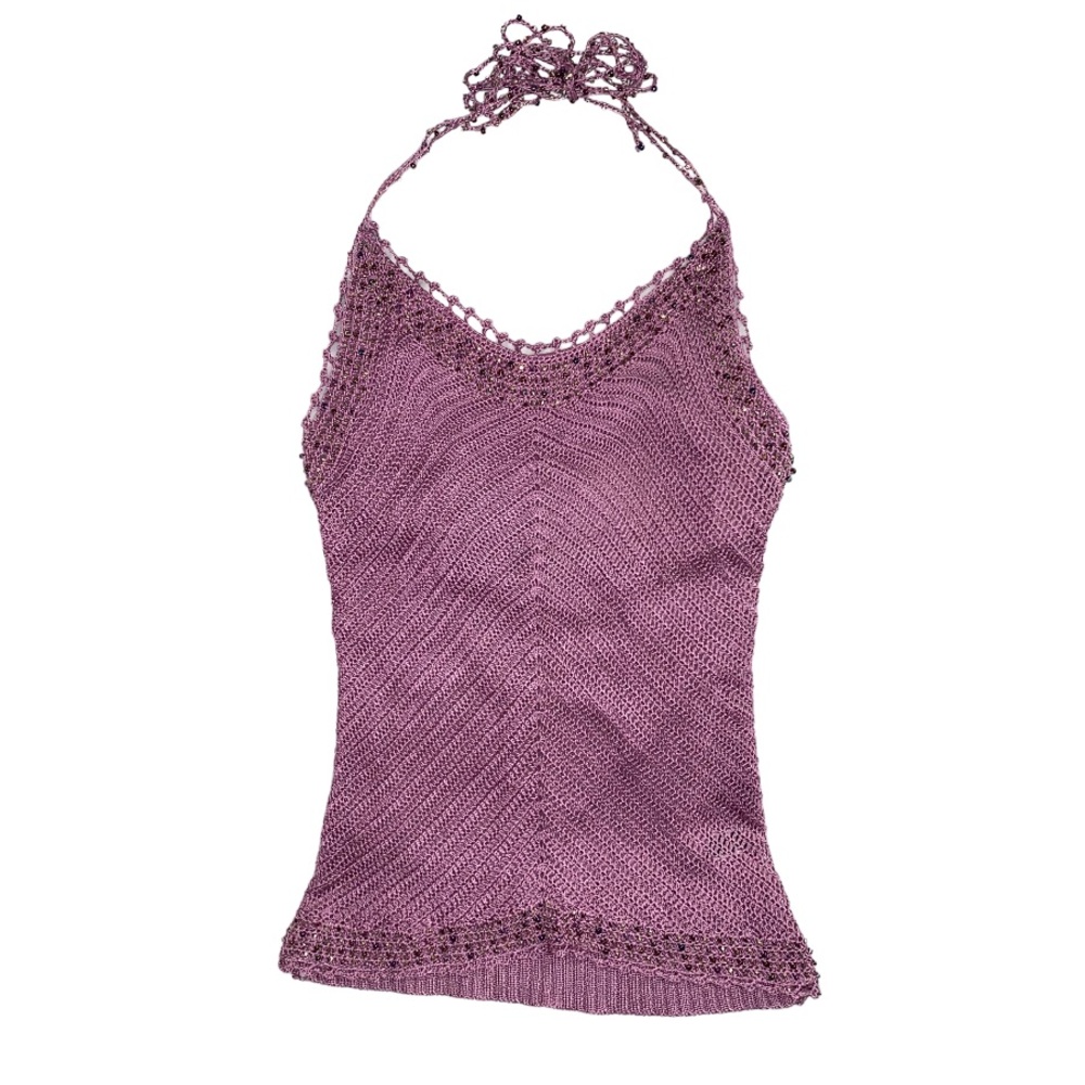 crochet knit sequin halter top
